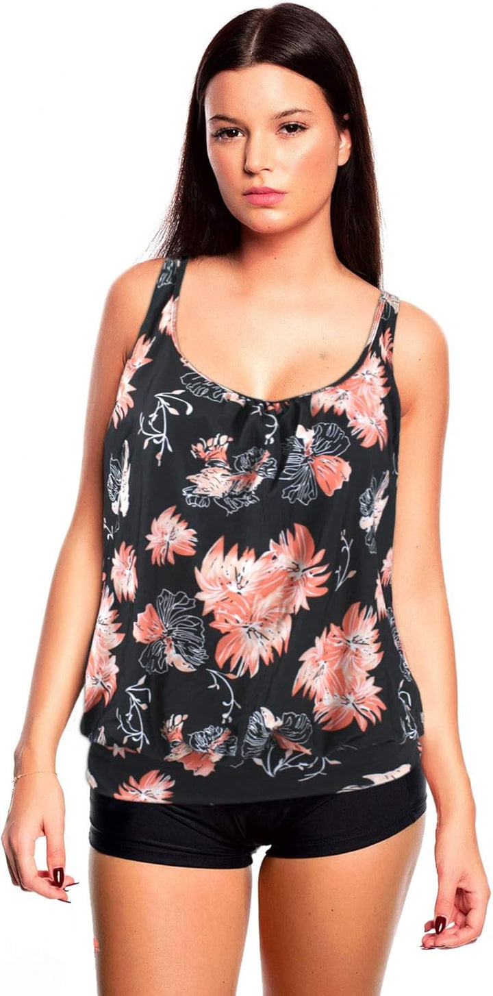 Octopus Oversize Damen Tankini Set Bauchweg mit Slip, Hotpants oder High Waist f5465 40 Tankini Schw