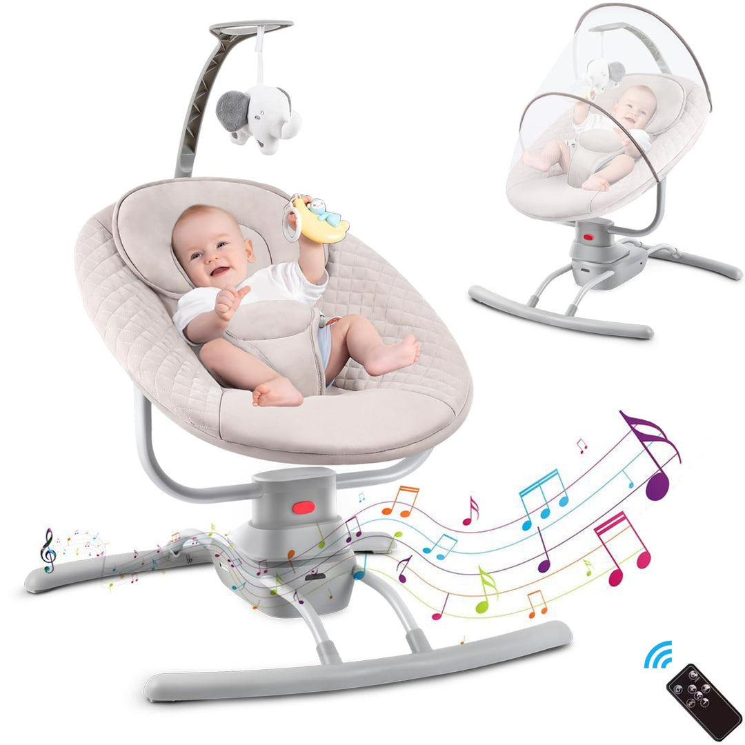 Babywippe Elektrisch, elektrische Babyschaukel 0 bis 10 kg, mit 8 Schlafliedern,Batteriestecker/Eins