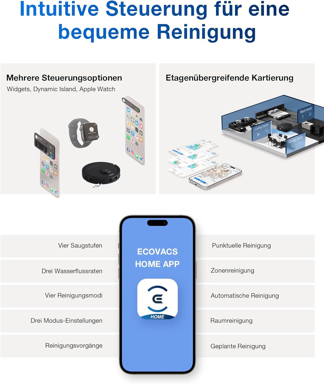 ECOVACS DEEBOT T30e Omni Saugroboter mit Wischfunktion, 25.000 Pa, OZMO Turbo 2.0 Wischen, ZeroTangl