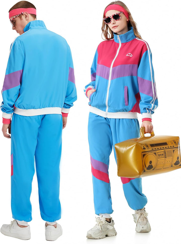 80er 90er Jahre Outfit Herren Damen 80er Jahre Trainingsanzug Jacke Hose Anzug, 80er Jahre Kostüm He