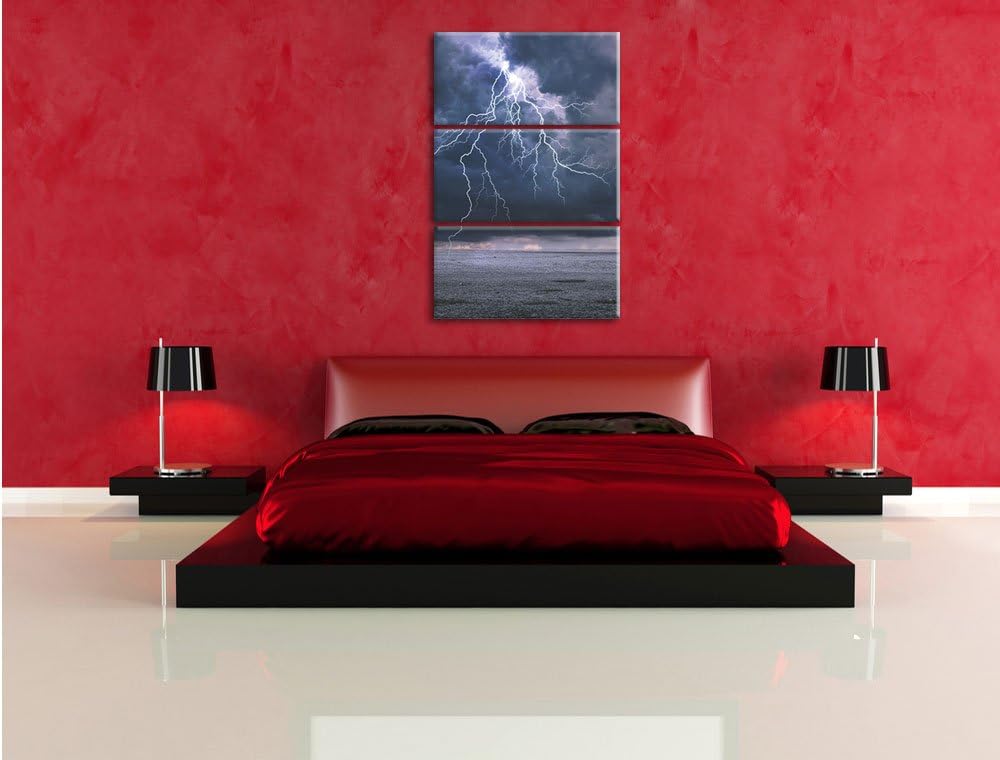 Pixxprint Gewitter über Meer als Leinwandbild | Grösse: 3 Teilig (120x80) | Wandbild| Kunstdruck | f