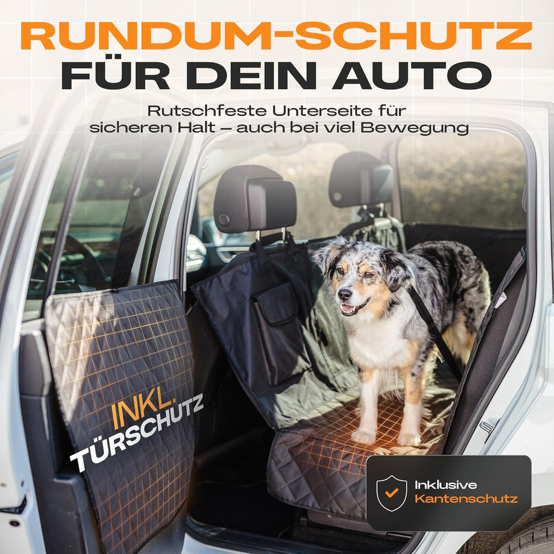 NATURIZ® Hundedecke Auto Rückbank mit Seitenschutz - Hundesitz inkl. Sicherheitsgurt - Hundematte Wa