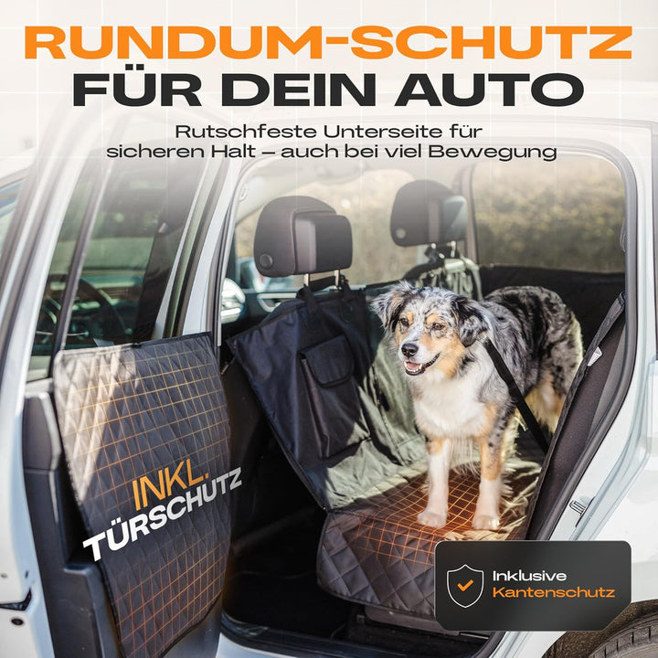 NATURIZ® Hundedecke Auto Rückbank mit Seitenschutz - Hundesitz inkl. Sicherheitsgurt - Hundematte Wa