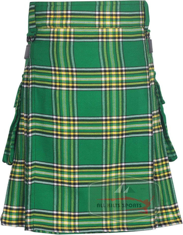 All Kilts Sports Utility-Kilt für Herren aus Acrylwolle mit Lederriemen Irish Heritage 30, Irish Her