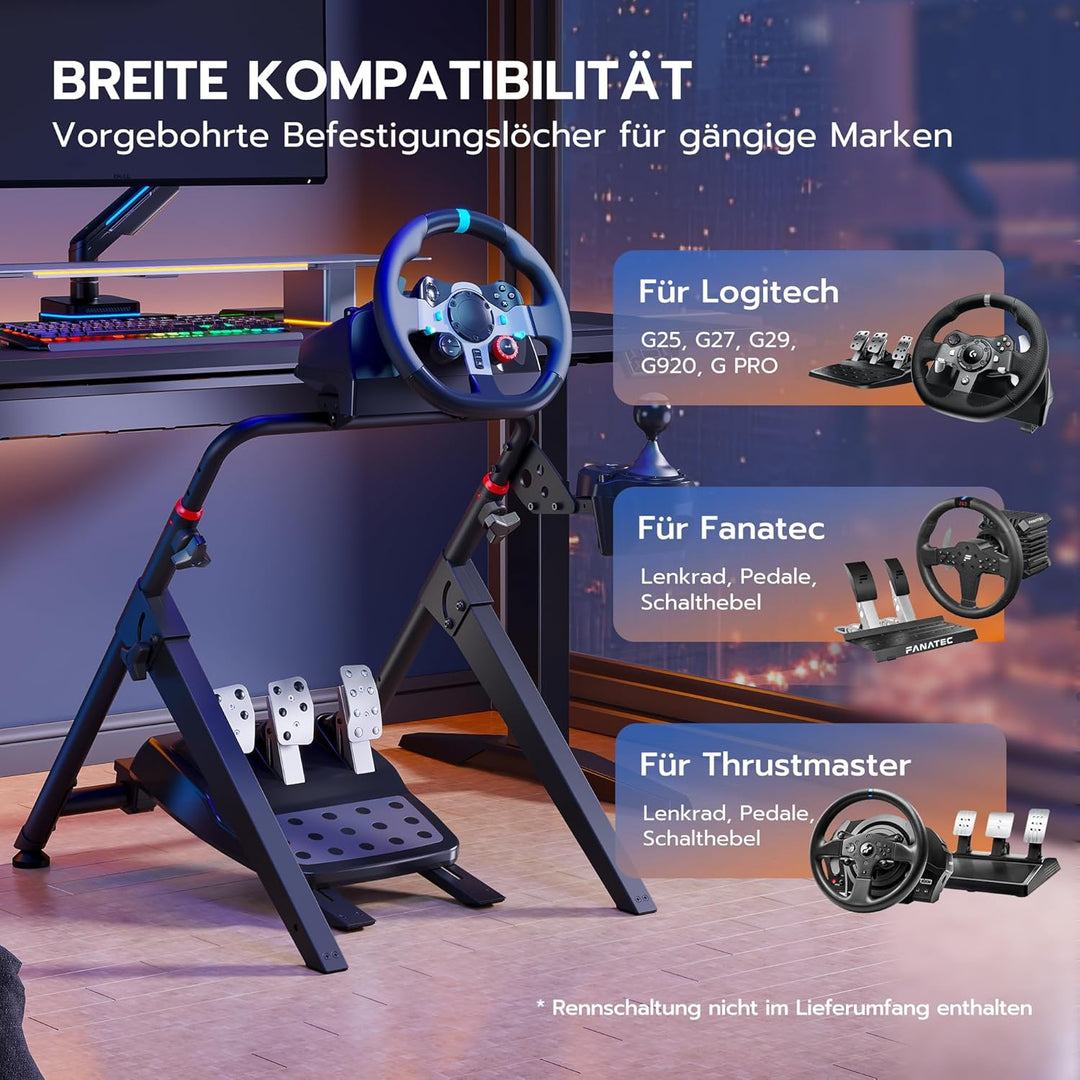 ARES WING Lenkradständer kompatibel mit Fanatec, Thrustmaster, Logitech, Moza, faltbares SIM Racing