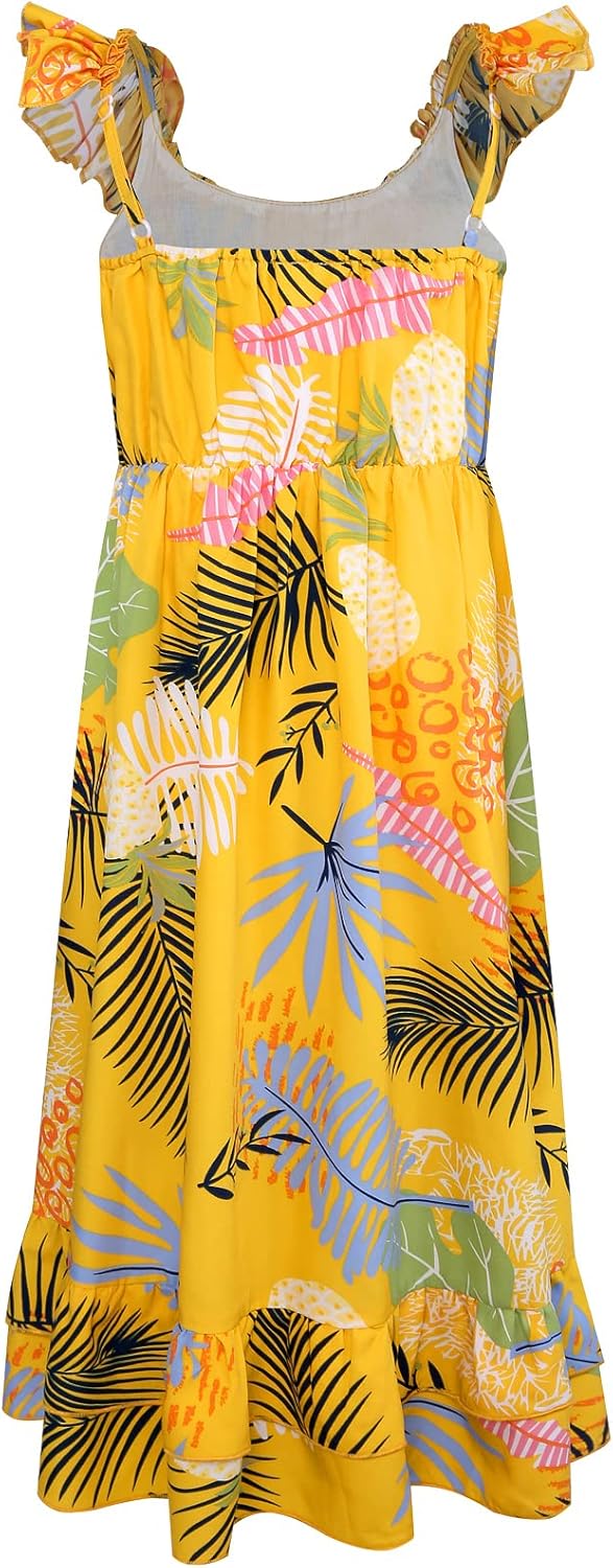 BONNY BILLY Mädchen Kleider Freizeit Blumen Sommerkleid Strandkleid Chiffonkleid Maxikleid mit Rüsch