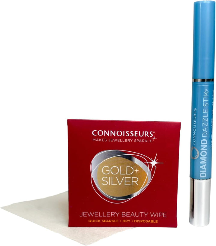 Connoisseurs Schmuckreiniger Set | Diamond Dazzle Stick und 6 Reinigungstücher | Jewelry Cleaner für