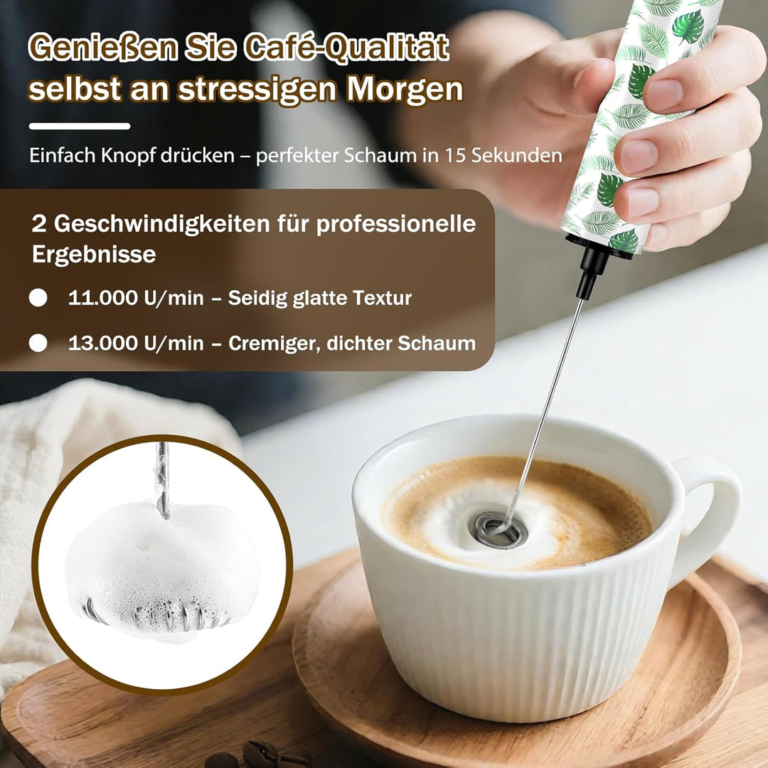 Milchschäumer Elektrisch USB-C mit 5 Wechselbaren Edelstahl-Schneebesen–2 Einstellbare Geschwindigke