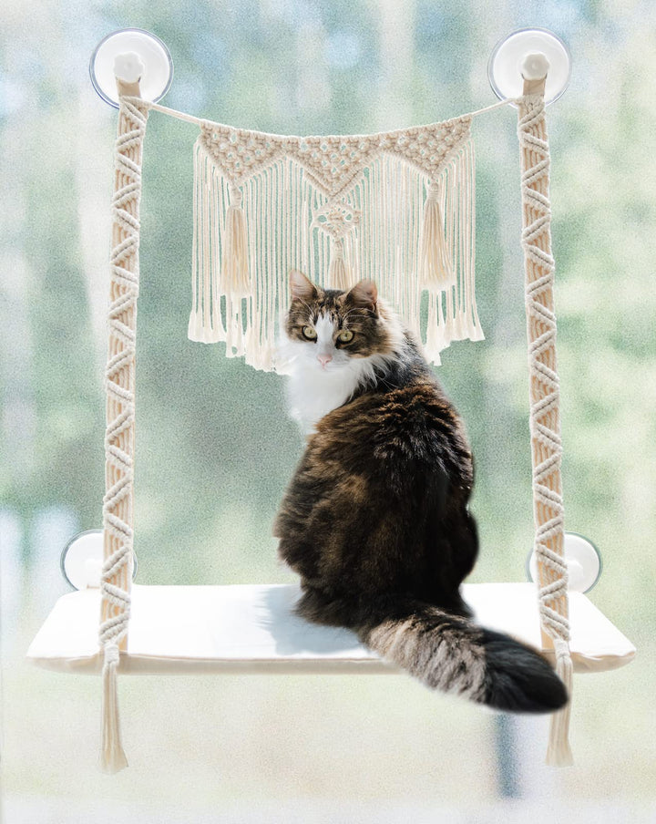 Dahey Katzen-Fensterstange, Makramee-Katzen-Hängematte, Boho-Wandmontage, Haustier-Ruhesitz, Bett fü