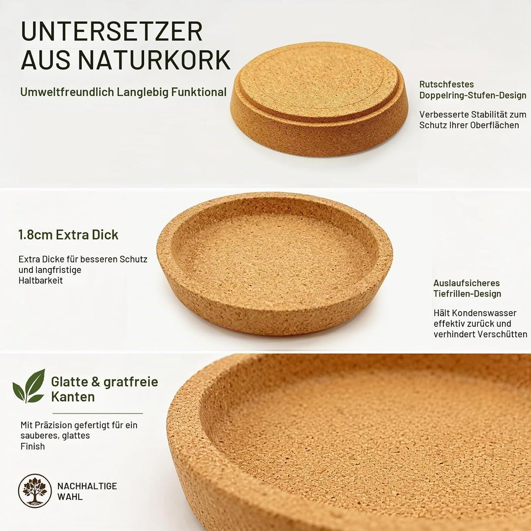Korkuntersetzer Rund mit Rand 20 Stück, Saugfähig für Tassen &amp; Gläser | Hitzebeständig, 10,2 cm Durc