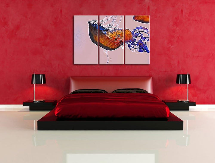 anmutige Qualle im Wasser schwarz/weiss Deluxe 3-Teiler Leinwandbild 120x80 Bild auf Leinwand, XXL r