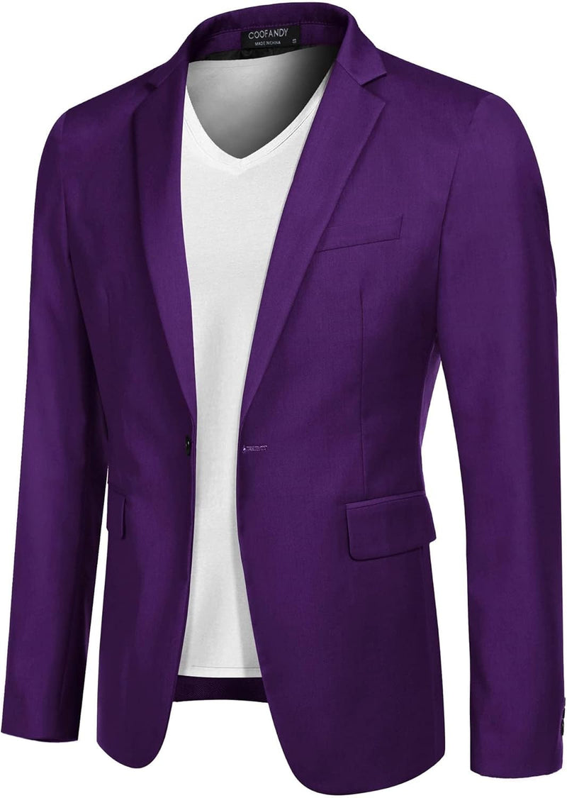 COOFANDY Herren Sportlich Freizeit Blazer Business Sakko Anzugjacke 1 Knöpfe Einfarbig Regular Fit L