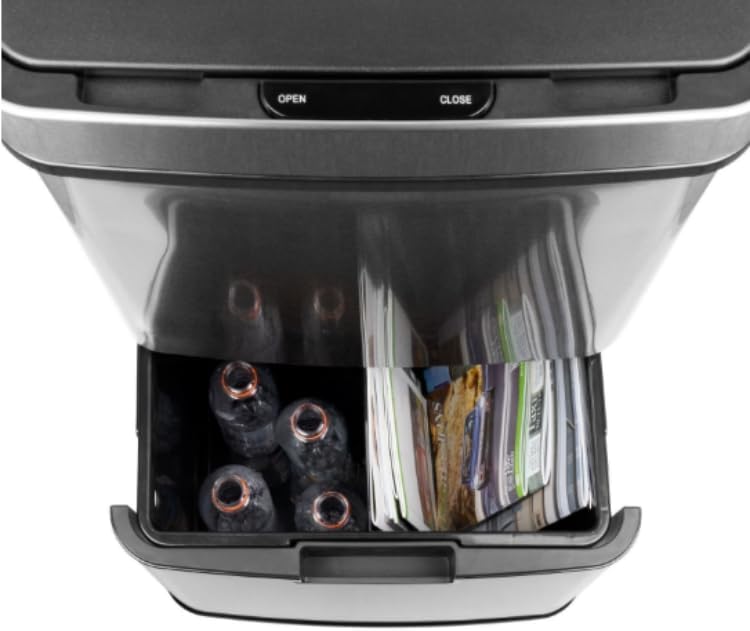 NARVIK Automatic Kitchen Bin Double Compartment 75l Edelstahl Recycling grosse Kapazität und 3l Tabe