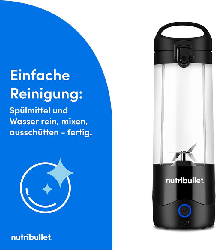nutribullet Portable Mixer, 475ml BPA-freies Tritan Becher, Mini-Mixer mit 4-Punkt-Edelstahlklinge,