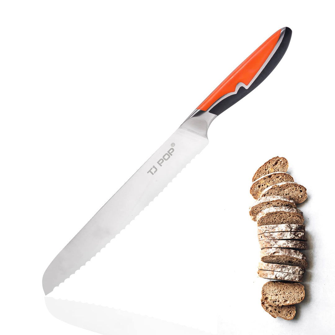 TJ POP Brotmesser Wellenschliff, Küchenmesser Profi Messer 20cm, Ultrascharfes Brotschneidemesser Fu