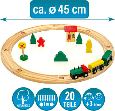 messefix 20 Teile Holzeisenbahn Set - 1m Holzschienen - Eisenbahn Starter Set Holzzug mit Schienen -