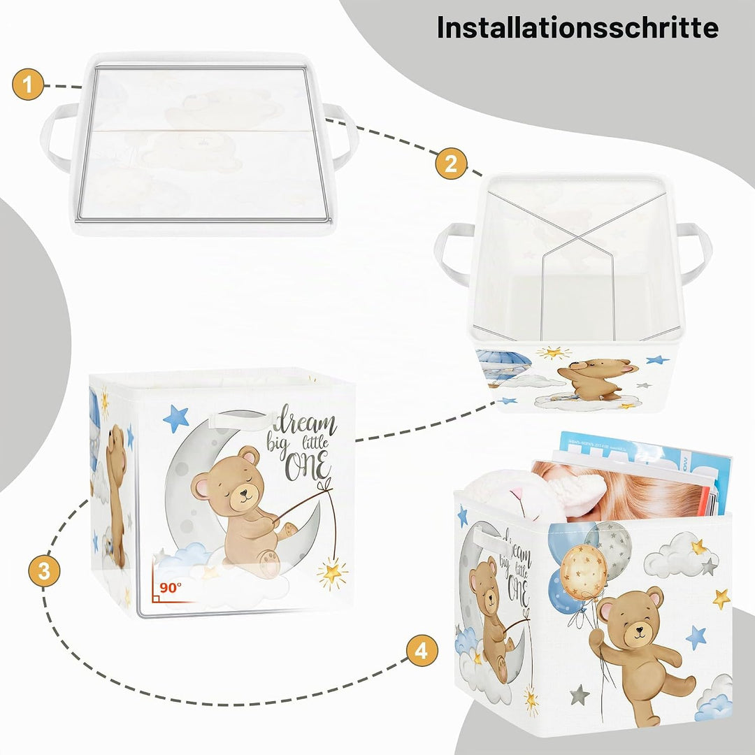 30cm Aufbewahrungsbox 3 Stück Schlafende Tiere Aufbewahrungskorb Kinder Falt Bär Sterne Ballon mit G