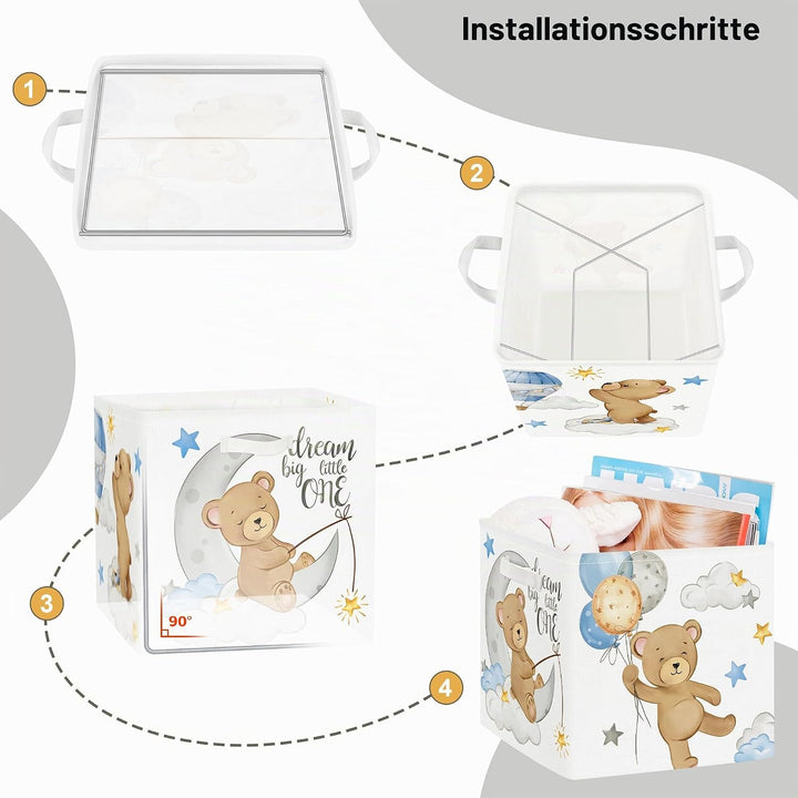 30cm Aufbewahrungsbox 3 Stück Schlafende Tiere Aufbewahrungskorb Kinder Falt Bär Sterne Ballon mit G