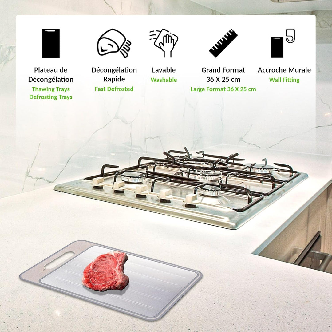 FISHTEC - 4 in 1 Auftaubrett - Vorderseite zum Auftauen, Rückseite zum Schneiden, Oberfläche zum Ras