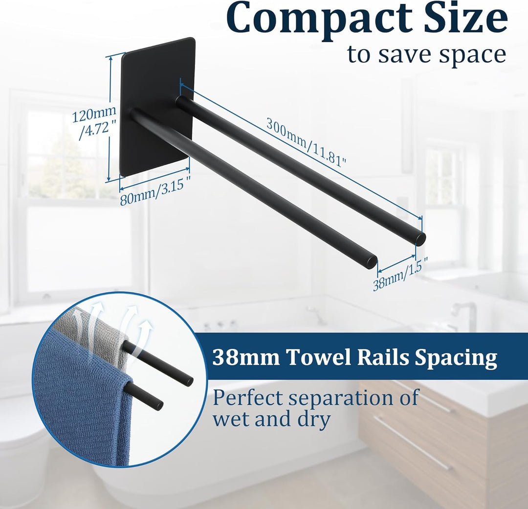 SAYAYO Handtuchhalter Ohne Bohren Handtuchhalter Schwarz Matt Handtuchstange Selbstklebend Zweiarmig