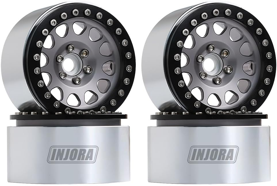 INJORA 4 Stücke 2,2 Beadlock Felgen Metall Räder Felge Set für 1:10 RC Rock Crawler Axial SCX10 RR10