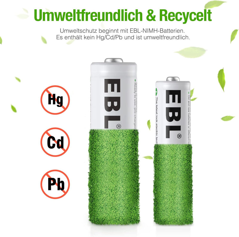 EBL AA AAA Akku Pack 24 Stück - AA Akku 2800mAh 12 Stück mit AAA Akku 1100mAh 12 Stück, 1,2V NI-MH w