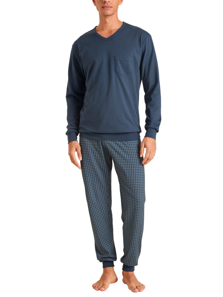 CALIDA Relax Imprint Bündchen-Pyjama Herren 56 Saragossa Blue, 56 Saragossa Blue