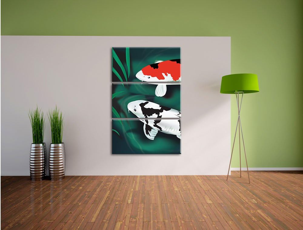 Pixxprint Edle Koi Karpfen Kunst als Leinwandbild | Grösse: 3 Teilig (120x80) | Wandbild| Kunstdruck