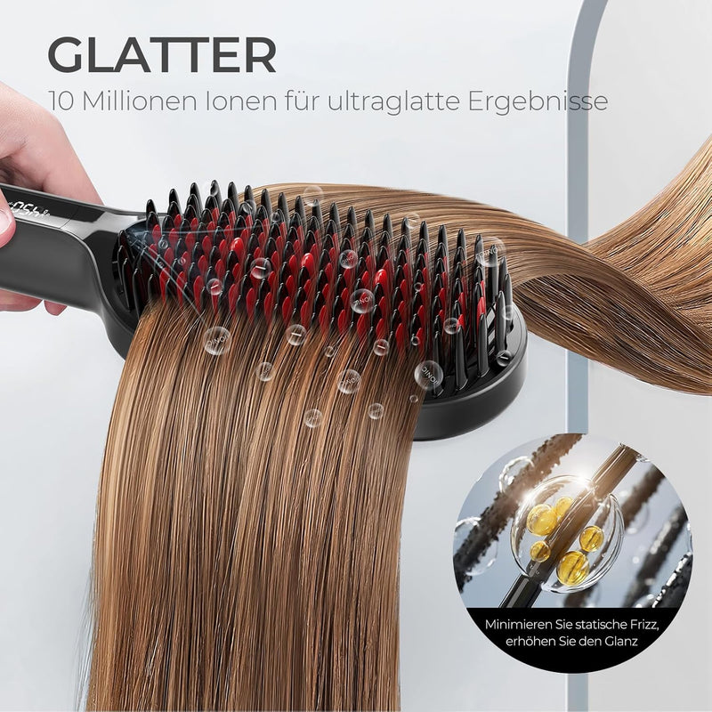 TYMO Ionen Haarglätterbürste - TYMO IONIC Plus Haarglättungsbürste, Professionelles Glättbürste,16 T