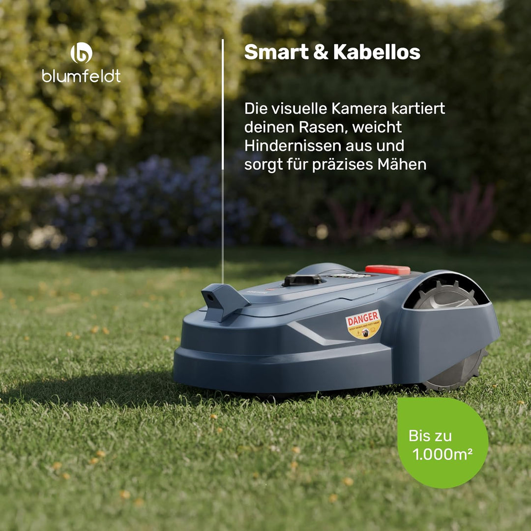 blumfeldt GrassConnect Mähroboter - App-Steuerung, Mäht bis 1.000 m², Li-Ion Akku, Automatisches Lad