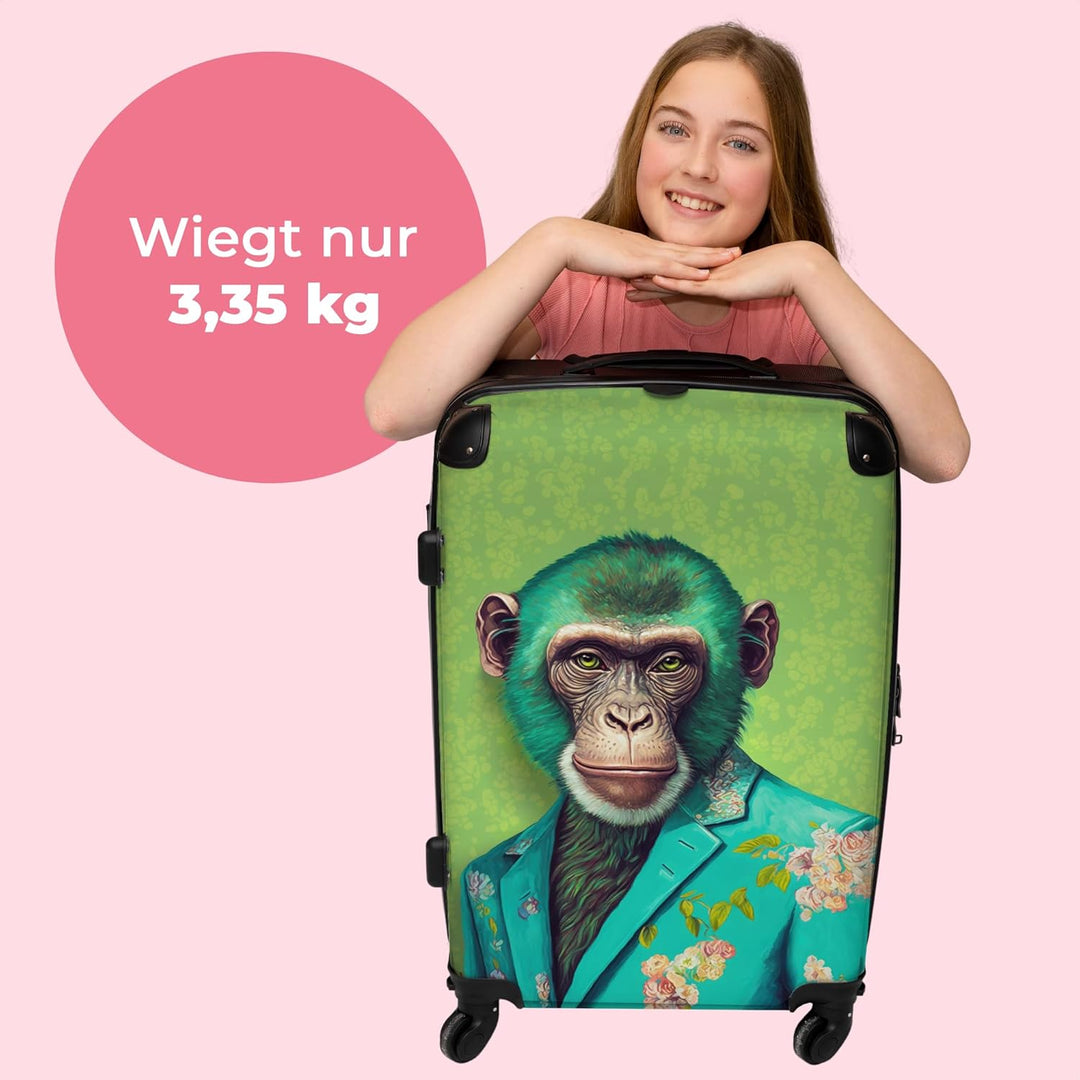 Koffer gross Trolley Rollkoffer Reisekoffer mit 4 Rollen Fotokoffer - AFFE - Bluse - Grün - Porträt