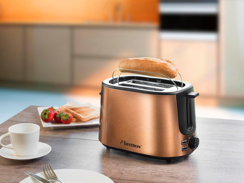 Bestron Toaster mit 2 Röstkammern, Krümelschublade und Brötchen-Röstaufsatz, 1.000 W, Edelstahl in K