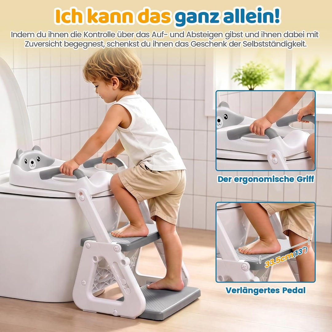 Orzbow Toilettensitz Kinder mit Treppe, Stabil Kinder Toilettensitz mit Dreiecksstruktur, Verlängert