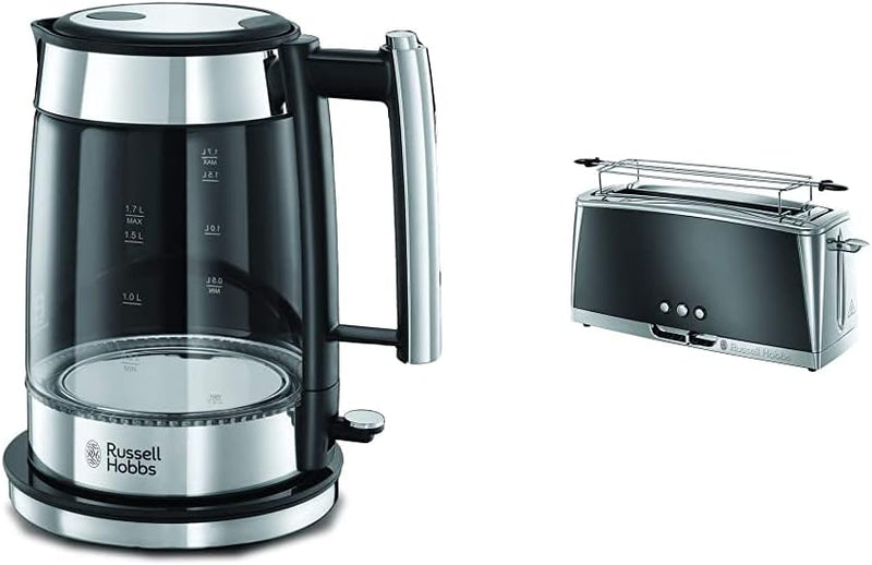 Russell Hobbs Wasserkocher, Glas Elegance, 1.7l, 200W, LED Beleuchtung, Edelstahl, Wasserstandsanzei