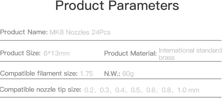 Creality 24PCS Brass Nozzles for Ender 3, 3D Printer Parts 12PCS 0.4mm, 2PCS 0.2mm, 0.3mm, 0.5mm, 0.