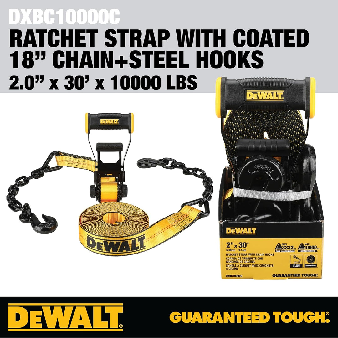 DEWALT DXBC10000C Spanngurt mit Ratsche, 45,7 cm Kette und Stahlhaken, 1,5 kg sichere Arbeitslast, 4