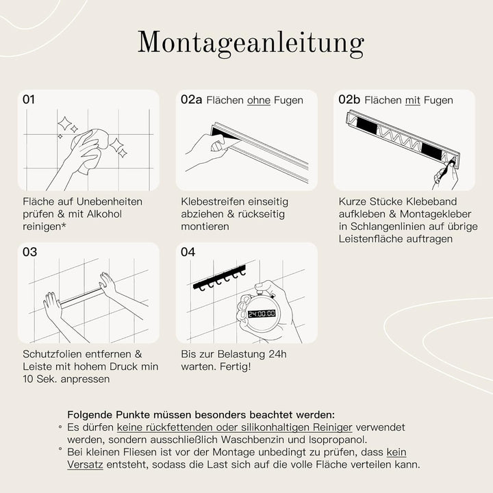 Designfabrik Hamburg Hakenleiste 40cm Küchenleiste selbstklebend Küche Hängeleiste Stange für Küchen