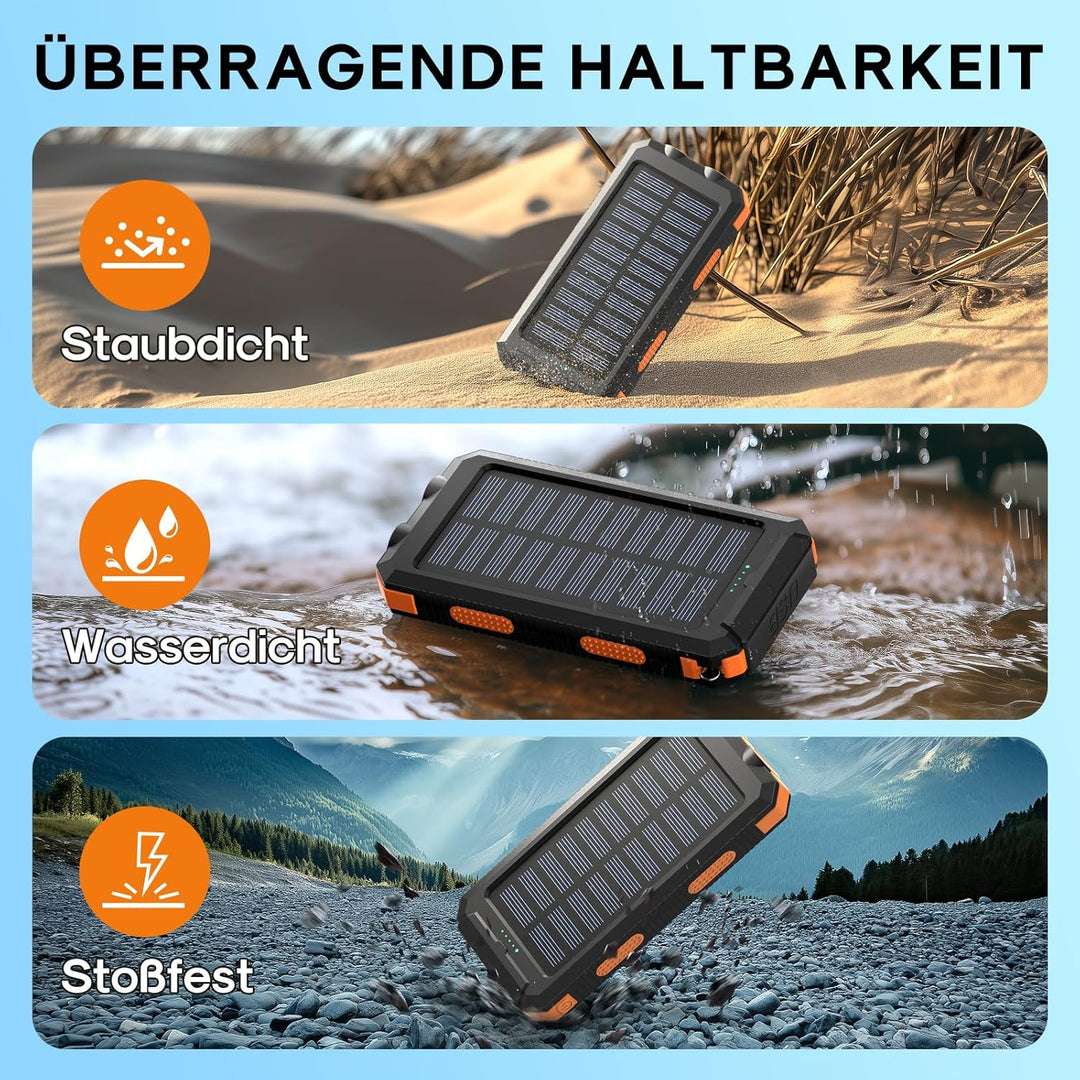 Vikeri Solar Powerbank 26800mAh, Powerbank Solar Wasserdichtes USB C Externer Akku mit 4 Outputs, Po