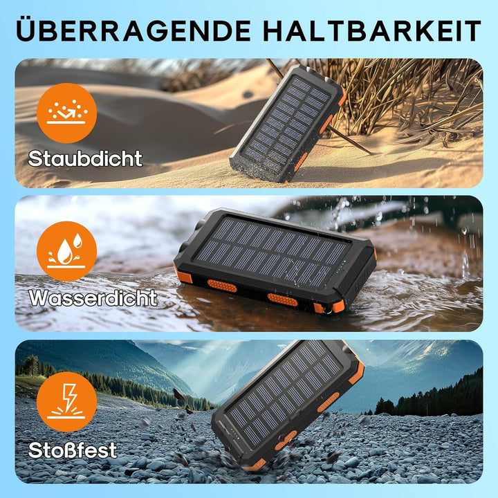 Vikeri Solar Powerbank 26800mAh, Powerbank Solar Wasserdichtes USB C Externer Akku mit 4 Outputs, Po