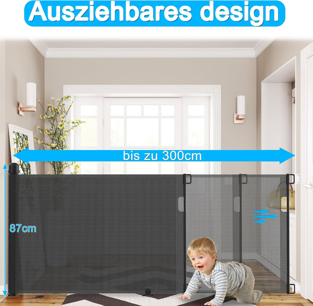 LARS360 Türschutzgitter Ausziehbar 0-300cm Treppenschutzrollo Baby Treppenschutzgitter Einziehbares