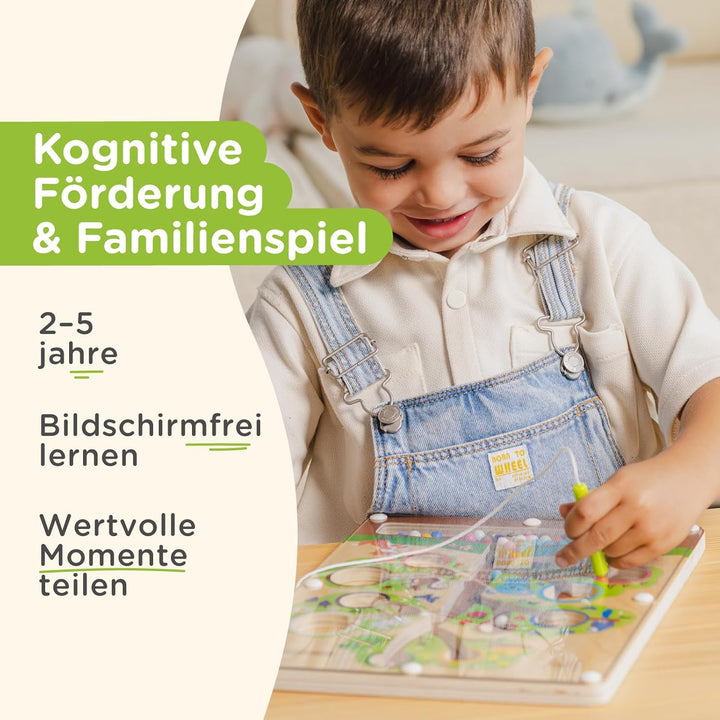 Nene Toys Montessori Magnetspiel Labyrinth – Holz Lernspielzeug Farben &amp; Zahlen ab 2 3 4 5 Jahre – M