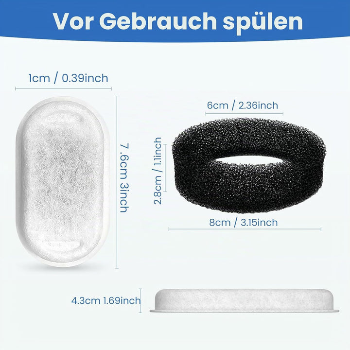 Ersatzfilter für TOMXCUTE Katzenbrunnen Edelstahl, 24 Stück Kohlefilter und 24 Stück Vorfilterschwam