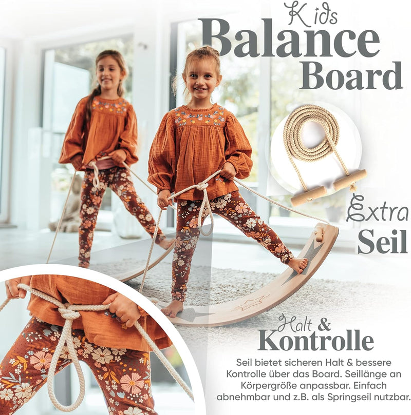 Kids Woody Star® Balance Board Kinder [EXTRA Fingerschutz] Montessori Spielzeug ab 3 Jahre | Wackelb
