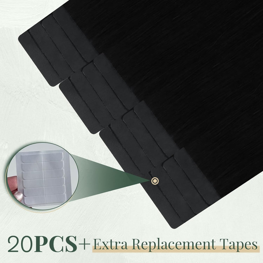 Ugeat Schwarz Unsichtbares Tape Extensions Echthaar 45cm Echthaar Extensions Tape 50Gramm Klebeband