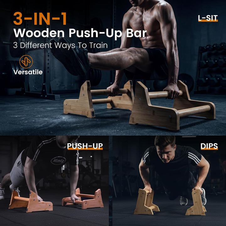 3-in-1 Calisthenics Equipment - Handstand Griffe Holz - Gelenksschonende Parallettes Ergonomische -