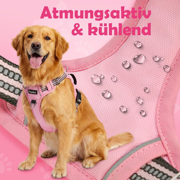 Funfox Hundegeschirr Mittelgrosse Hunde [L] - Verstellbares Anti-Zug Brustgeschirr mit Griff & Refle