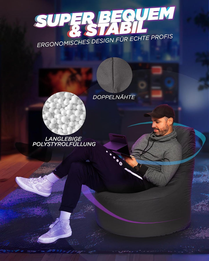 PATCH HOME Gamer Sessel mit Reissverschluss Lounge Kissen Sitzsack Sitzkissen Bean Bag In & Outdoor
