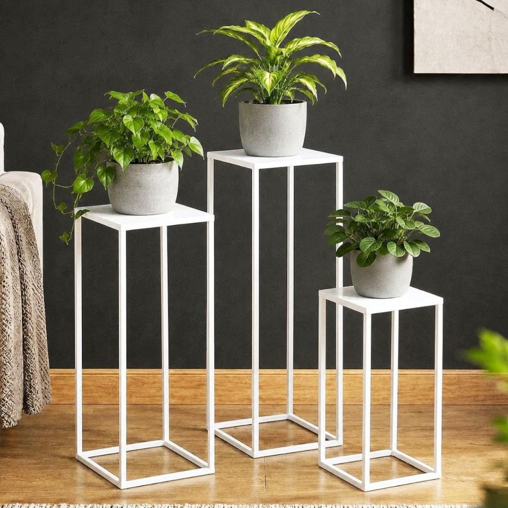 DanDiBo Blumenhocker Metall Weiss Eckig Blumenständer Beistelltisch 96482 3er Set Blumensäule Modern