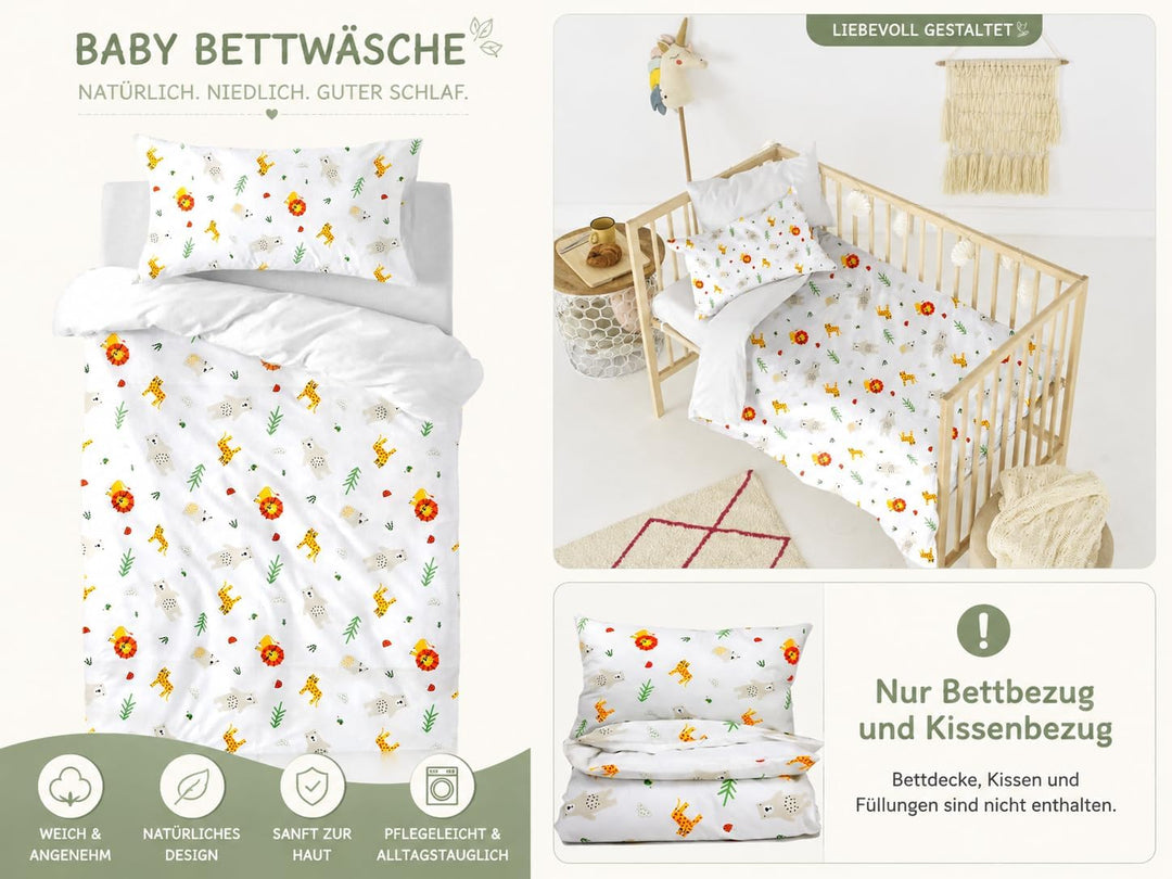 various Wendbare Babybettwäsche-Sets (60 x 120 cm), 100% Baumwolle, bestehend aus Bettbezug und Kiss