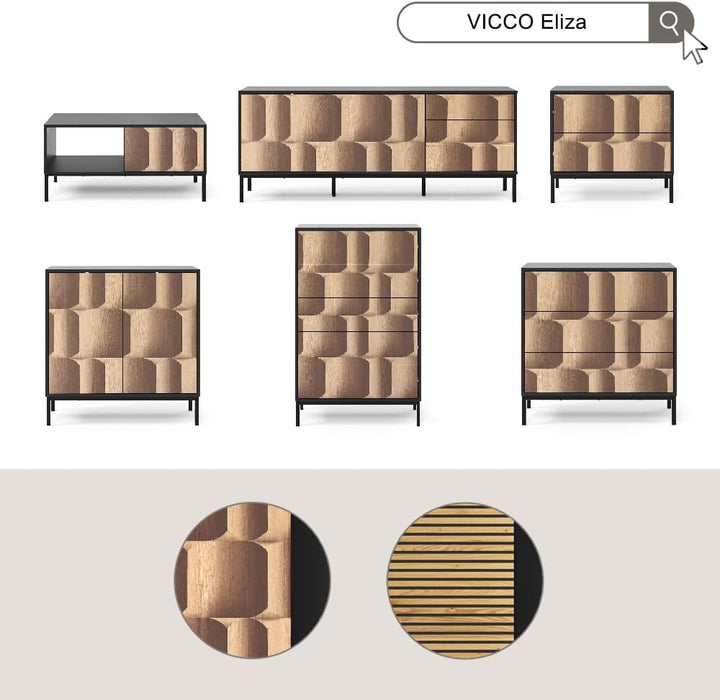 Vicco Couchtisch Eliza, Schwarz/Eiche, 90 x 50 cm mit Schublade, kombinierbar mit weiteren Möbeln de